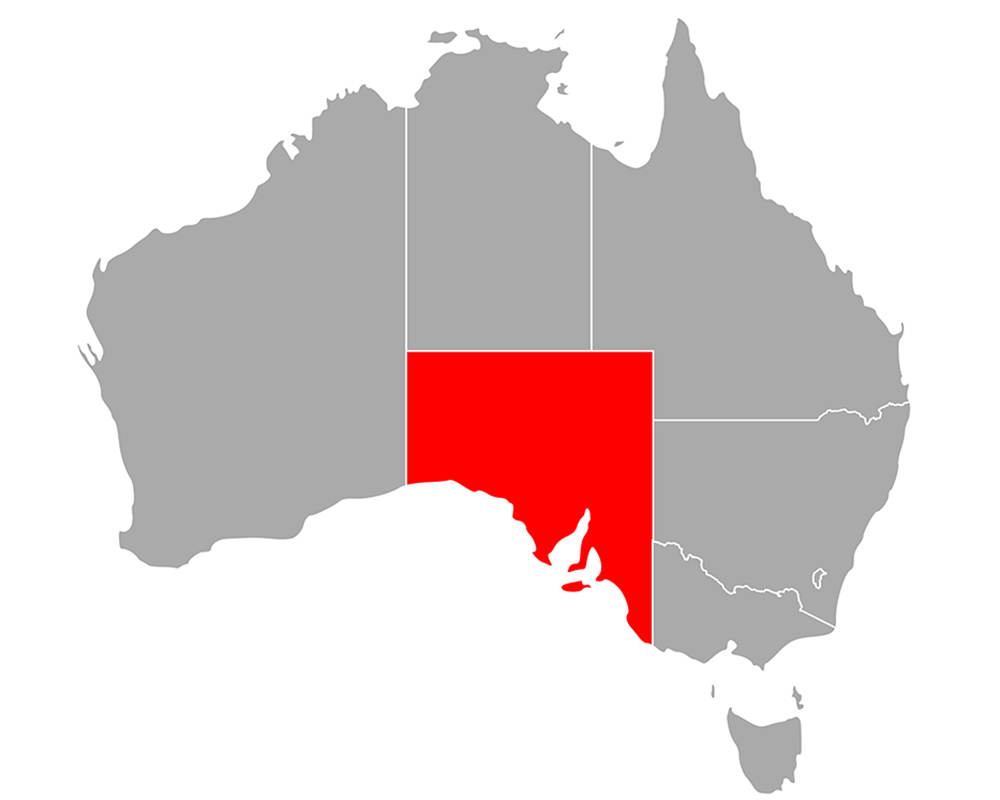 The location of South Australia is shown on a map of Australia