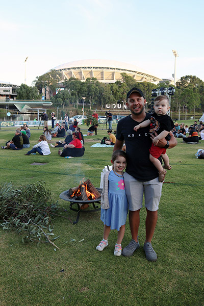 Staff Member Paul Sumner with his children at the Australia Day 2023 event called Mourning in the Morning. The event is supported by SA Power Networks.