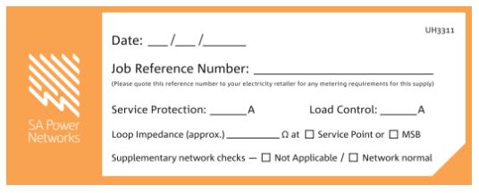 An example of a notice card that will be left by SA Power Networks staff after a flooding reconnection has occurred. Notice will be left inside the main switch board.