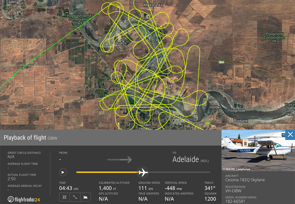 Flight plan over the Qualco area of the Riverland for LiDAR imagery capture