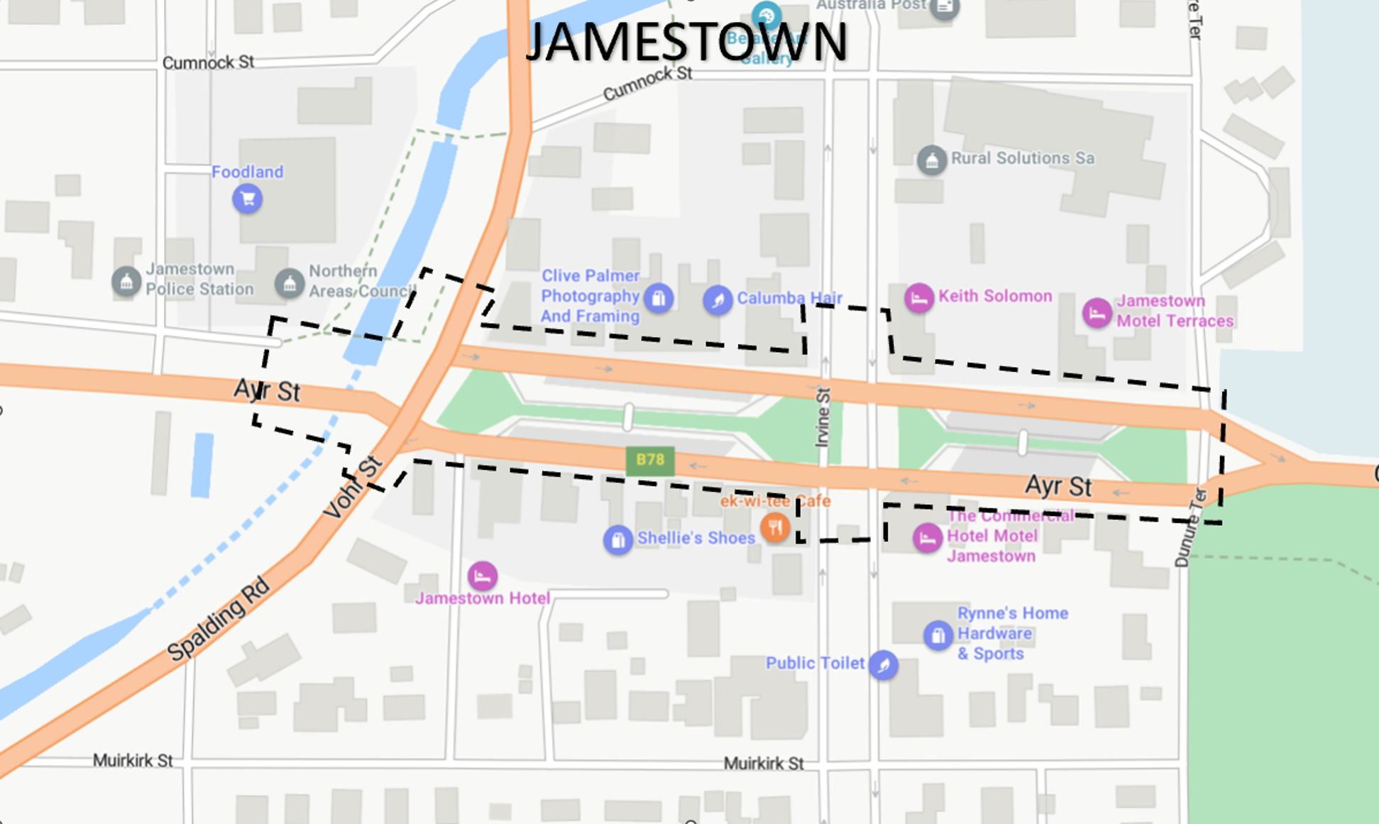 Indicative map of works in Jamestown during PLEC undergrounding works.