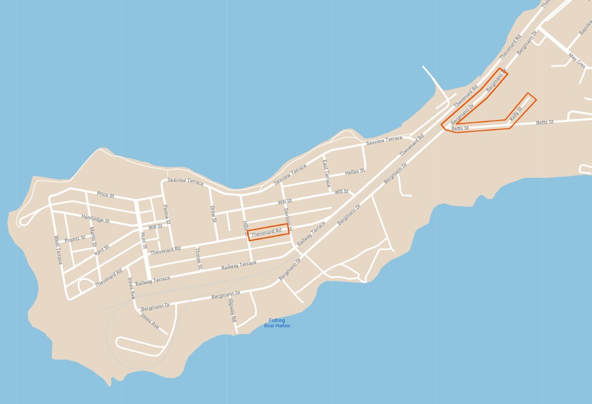 Notice of works map for Bergmann Drive and Thevenard Road works