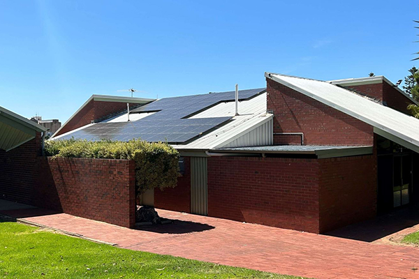 Solar panels installed with the support of the SA Power Networks Community Grants program are visible on the Murray Bridge Community Centre in Murray Bridge.