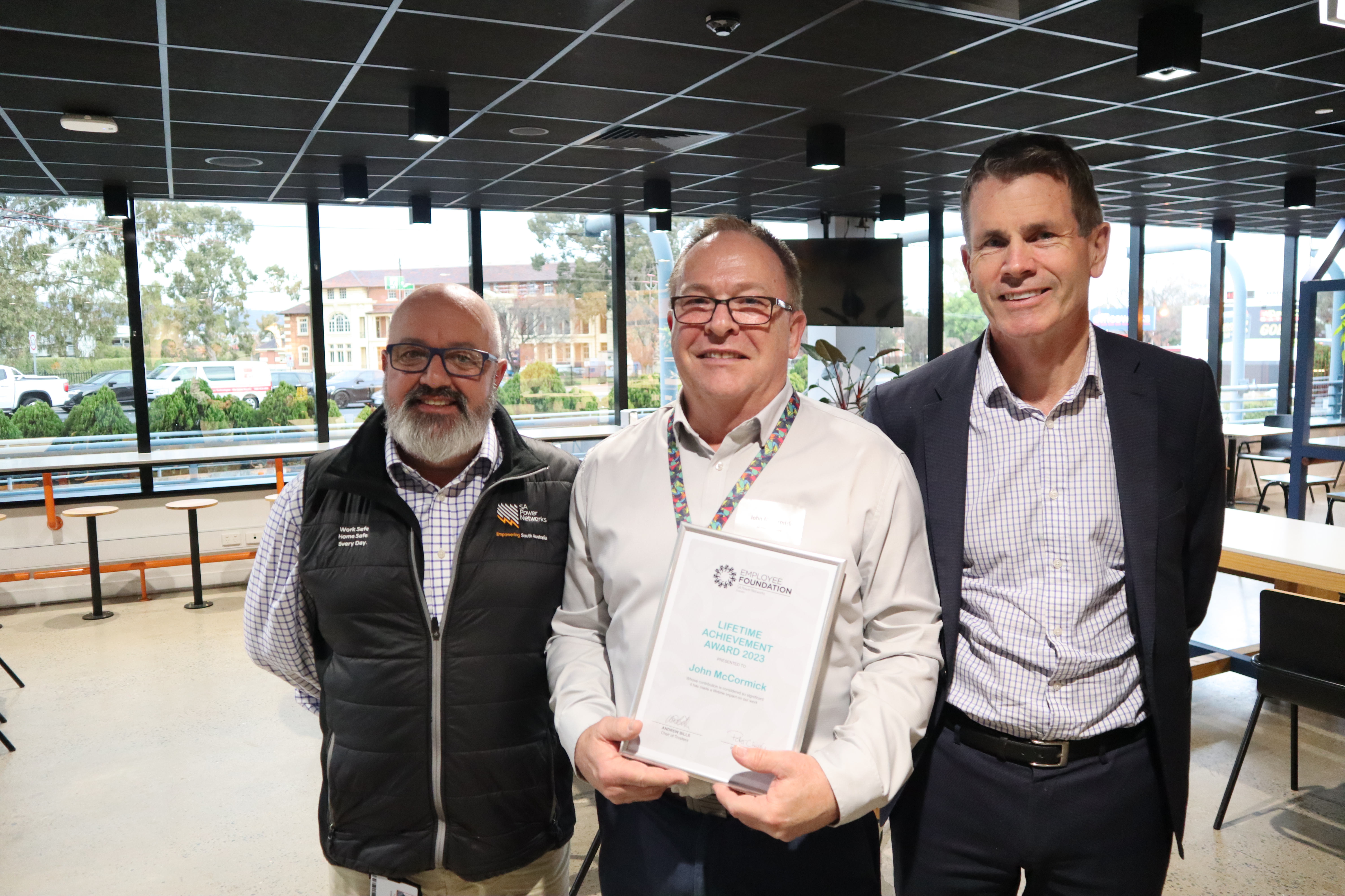 Lifetime Achievement Award winner John McCormick (centre) with Foundation Chairperson Peter Chapple (left) and CEO Andrew Bills (right) 