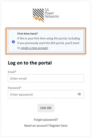 SA Power Networks Portal sign in screen