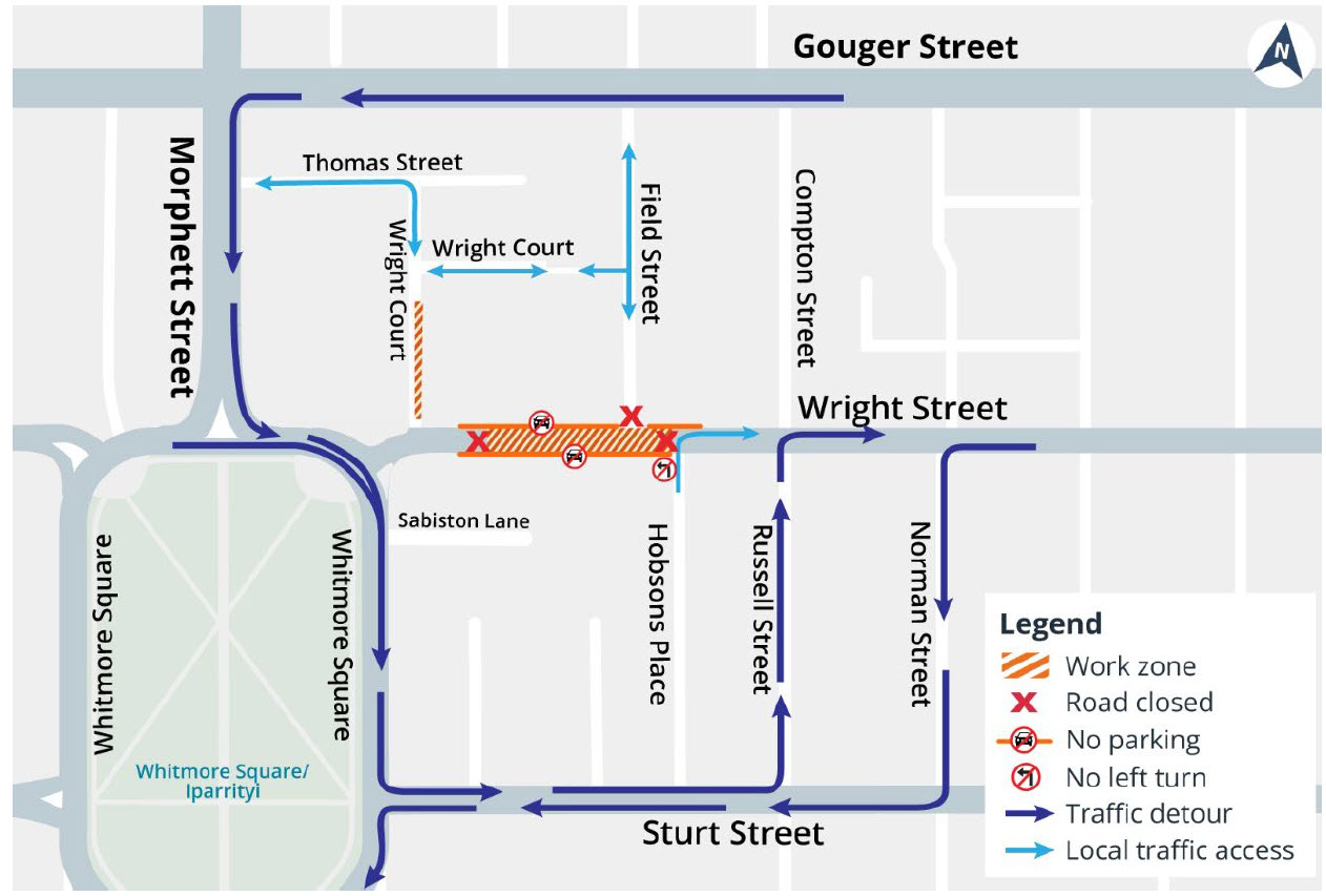 Adelaide CBD Wright Street Works Map of works 12 Oct to 16 Oct