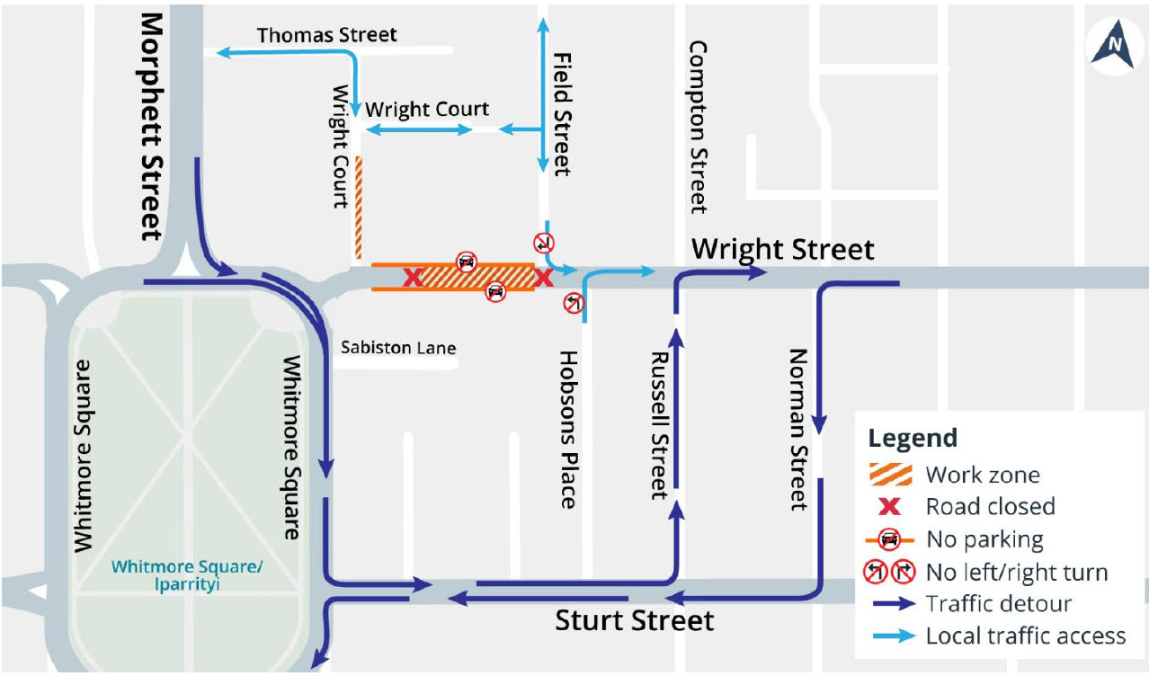 Adelaide CBD Wright Street Map of works 19 Oct onward