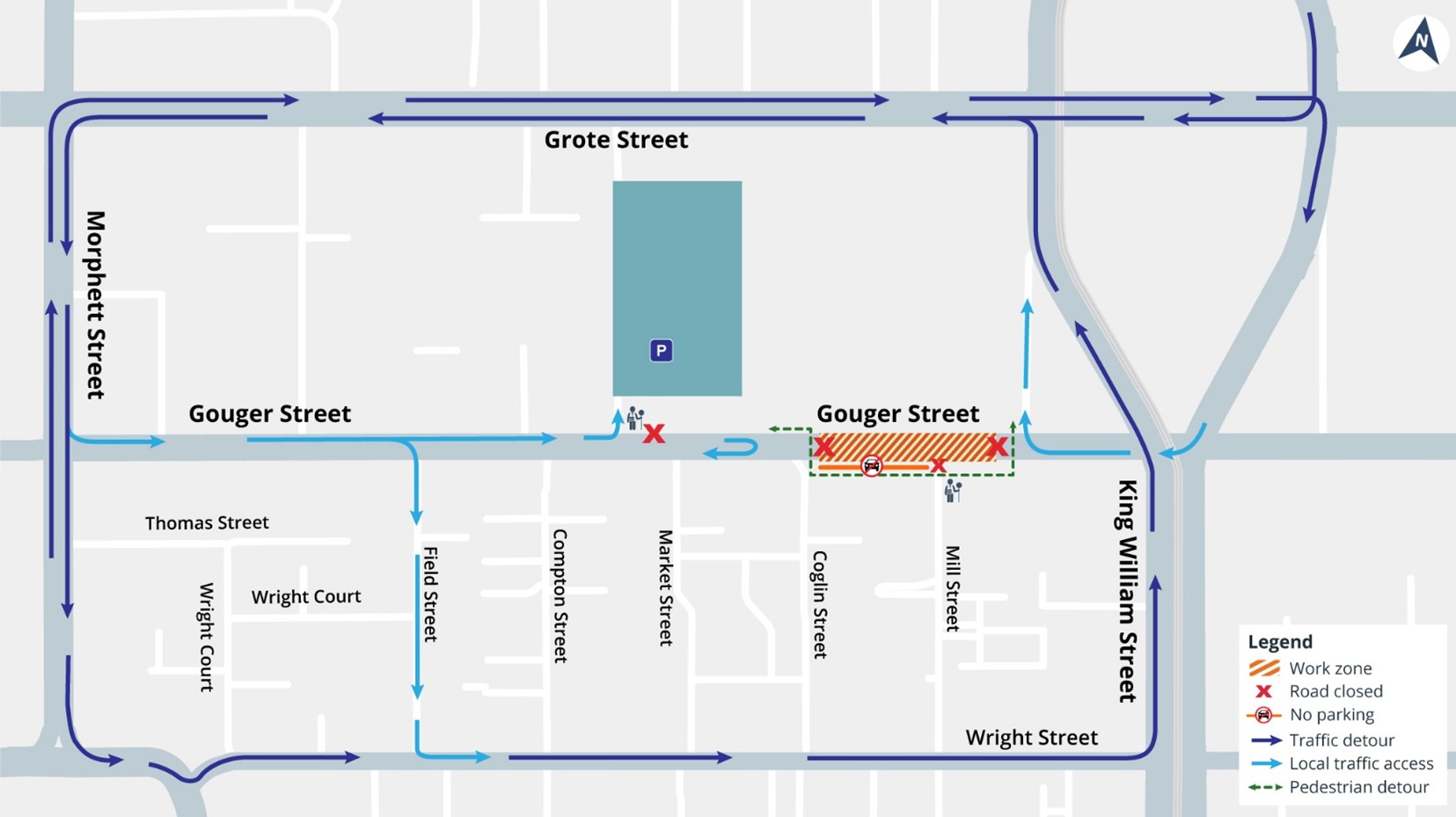 Adelaide CBD Gouger Street stage 2 works, map of works area.