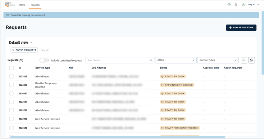 Portal screenshot of requests