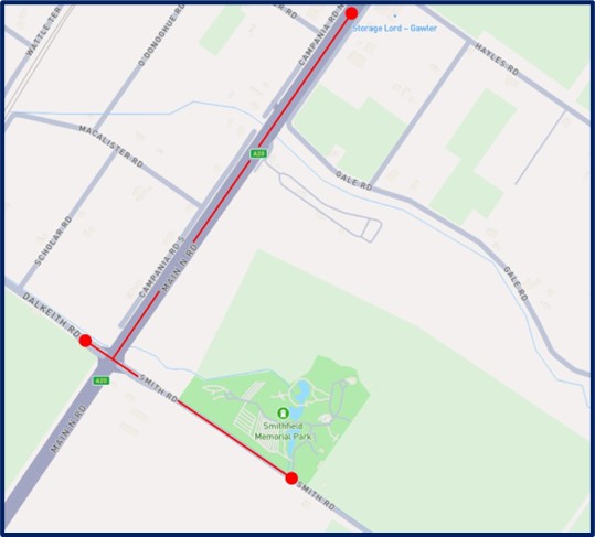 Map of works in the Uleybury area and surrounds.