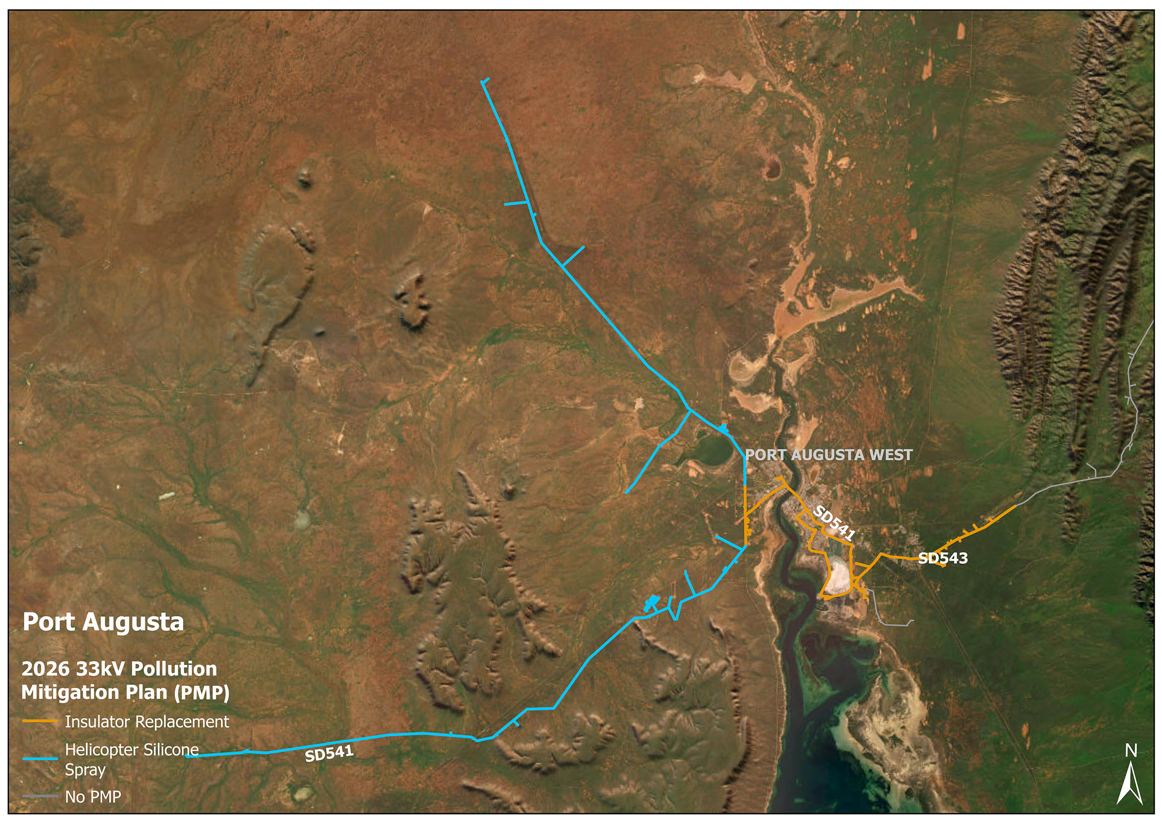 Map of Pollution Mitigation Plan (PMP) works around Port Augusta for 2026.