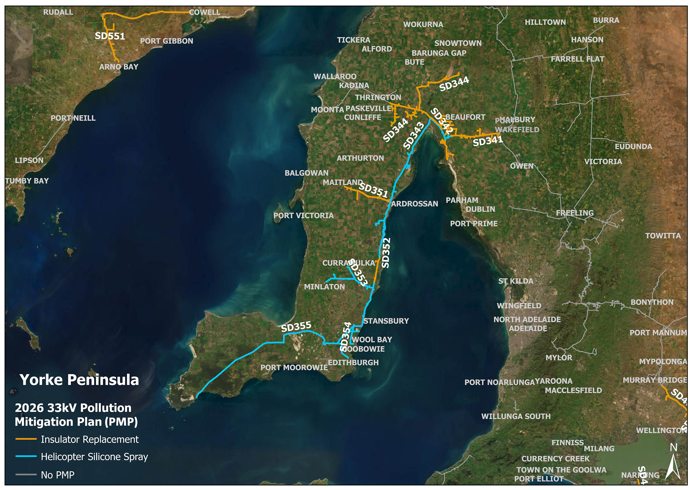 Map of Pollution Mitigation Plan (PMP) works on the Yorke Peninsula for 2026.