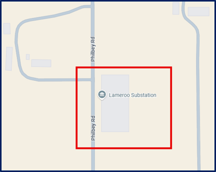 A map showing the indicative works area along Philbey Road in Lameroo