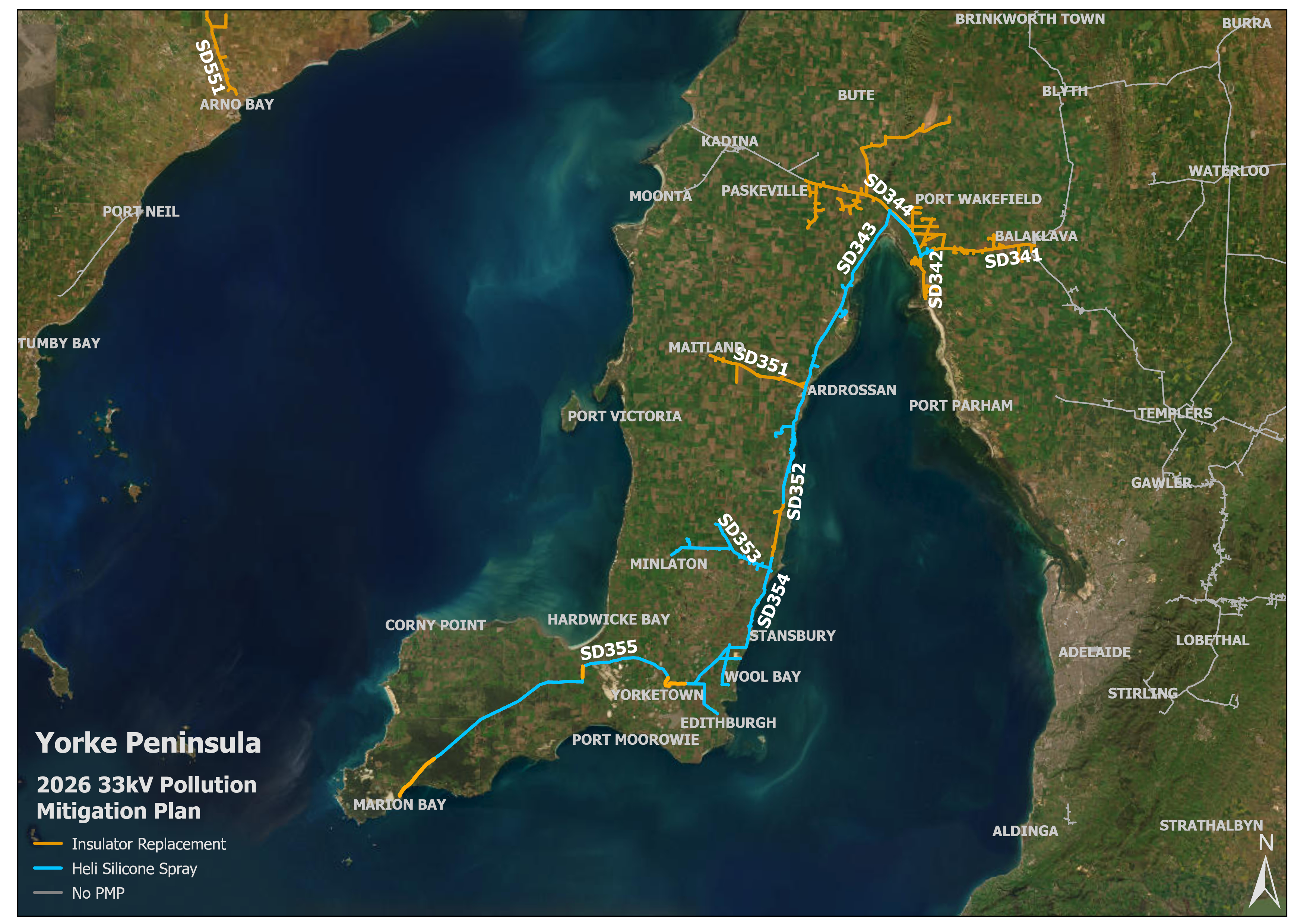 Map of Pollution Mitigation Plan (PMP) works on Yorke Peninsula.