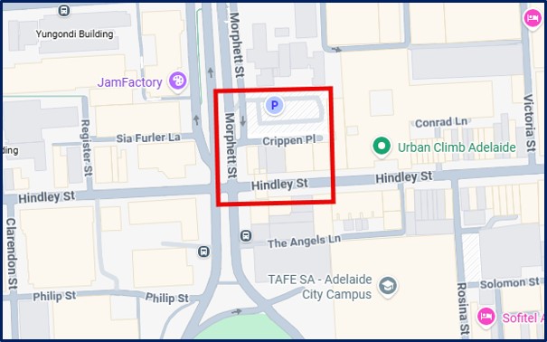 A map showing the indicative works area along Crippen Place and surrounds