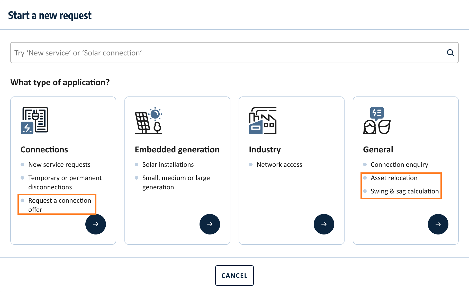 A screen shot of SA Power Networks' Portal environment.