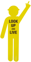 Look Up and Live Danger sign pesron